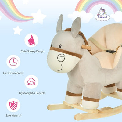 Toddlers Donkey Plush Rocking Ride W/ Sound - Grey