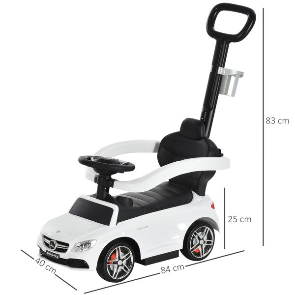 Toddlers Push Along Car Mercedes-Benz Licensed Ride On Stroller With Parent Handle - White