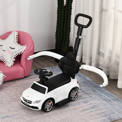 Toddlers Push Along Car Mercedes-Benz Licensed Ride On Stroller With Parent Handle - White