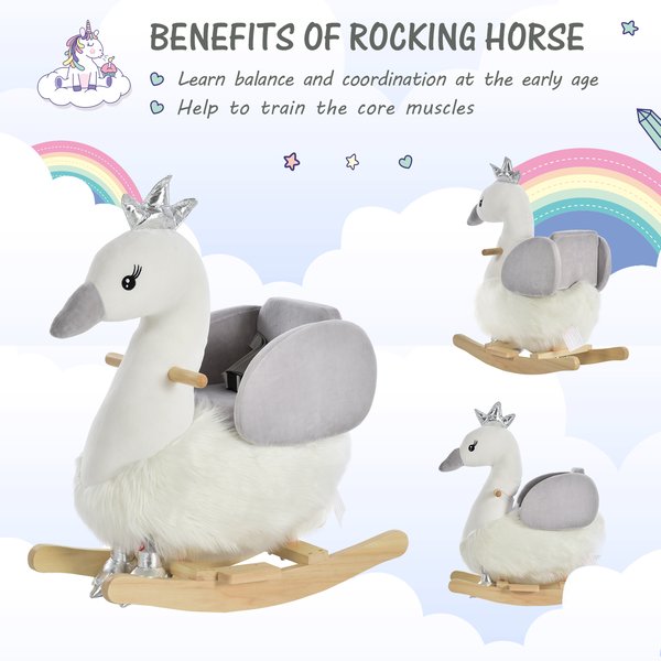 Toddlers Swan Rocking Ride On W/ Sound - White/Grey