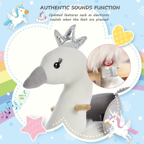 Toddlers Swan Rocking Ride On W/ Sound - White/Grey