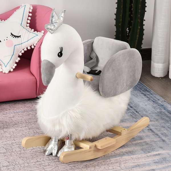 Toddlers Swan Rocking Ride On W/ Sound - White/Grey