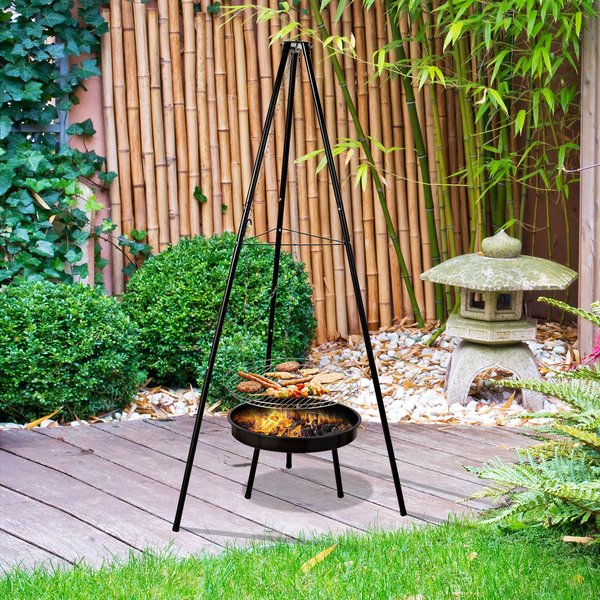 70x70x165 Cm. Tripod Charcoal Barbecue Grill - Black