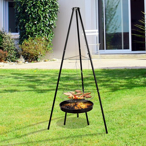 70x70x165 Cm. Tripod Charcoal Barbecue Grill - Black