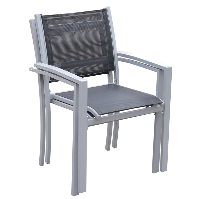 Outsunny Set Of 2 Outdoor Chairs Square Steel Frame Texteline Seats Foot Caps Mesh Boxy Comfortable Easy Clean Black Grey