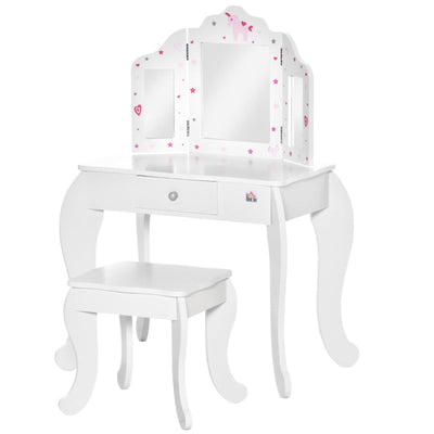 Kids Vanity Table And Stool Girls Dressing , White