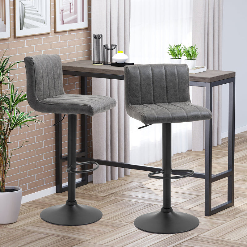 HOMCOM Barstools Set of 2 Adjustable Height Swivel Gas Lift PU Leather Counter Bar Chairs with Footrest, Grey