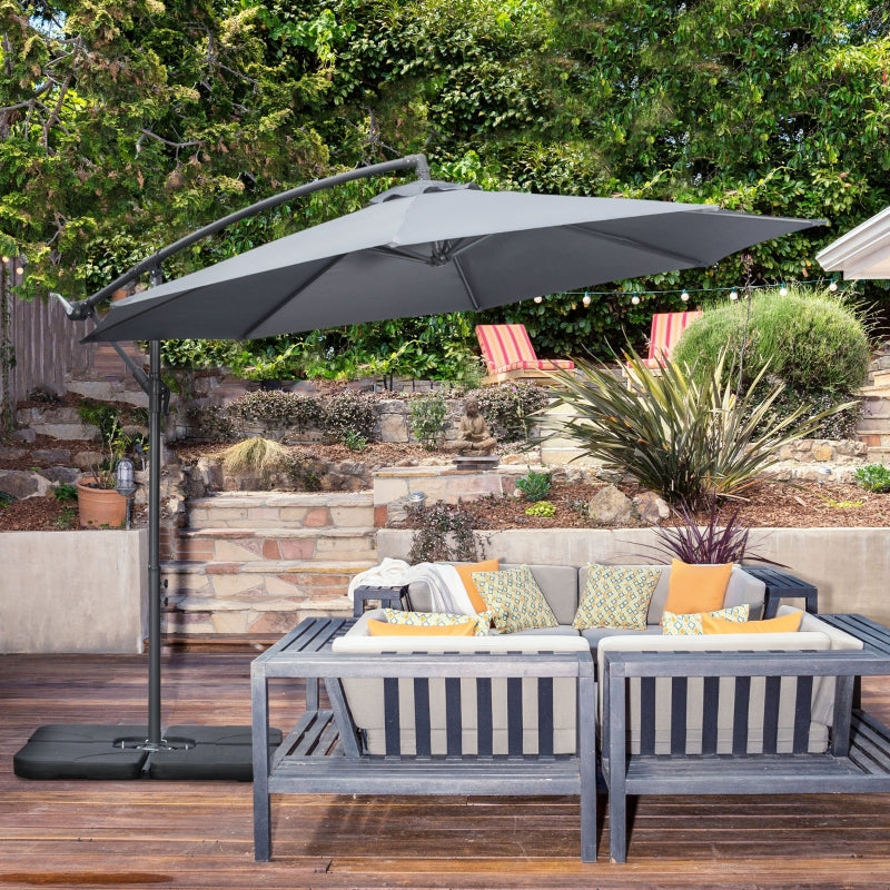 3m Overhanging Garden Parasol, With Weights And Cover - Grey