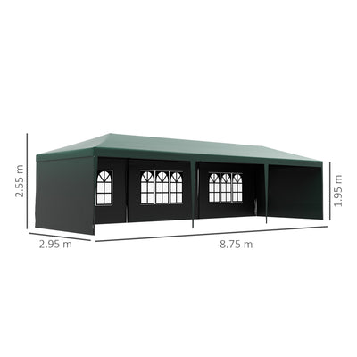 Outsunny 9 x 3 m Garden Gazebo Marquee Party Wedding Tent Canopy, Green