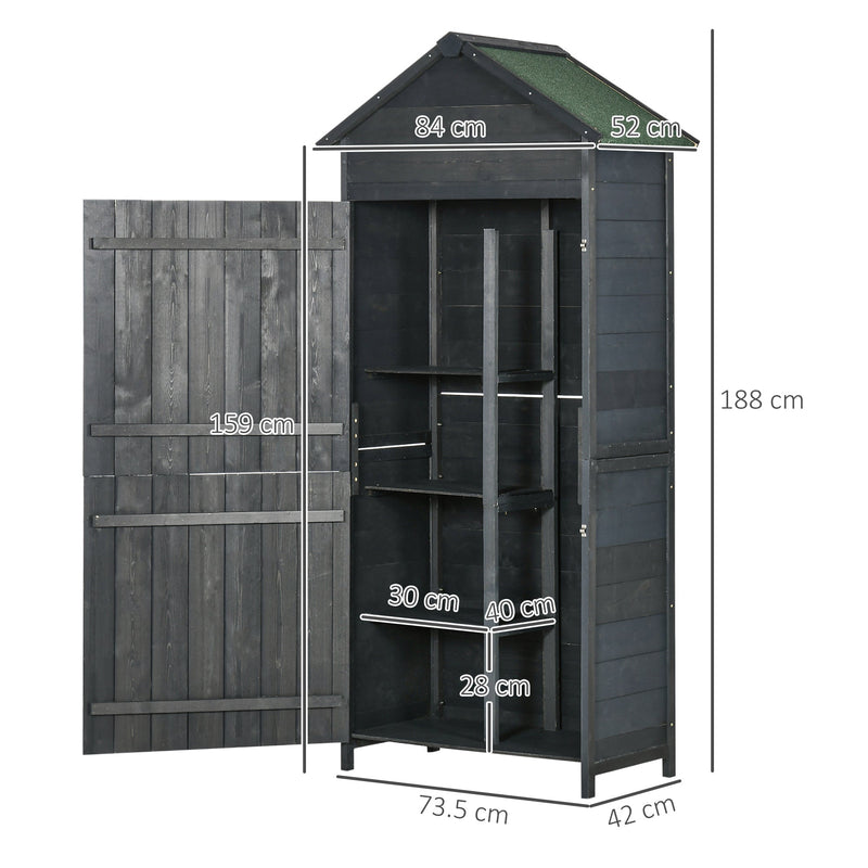 Outsunny Garden Shed 4-Tier Wooden Garden Outdoor Shed 3 Shelves Utility Gardener Cabinet Lockable 2 Doors - Grey