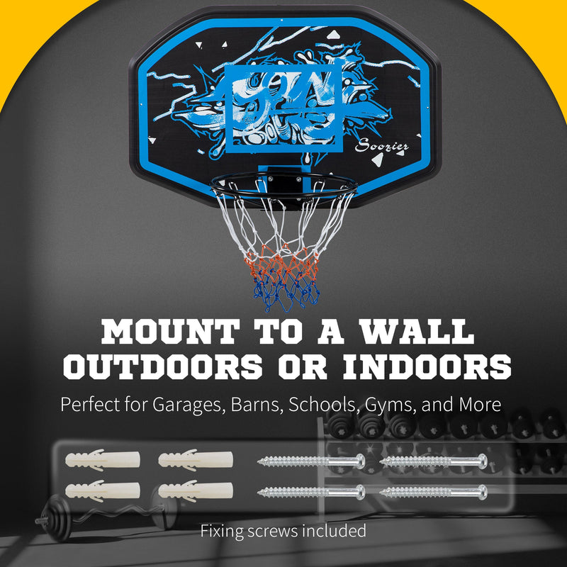 SPORTNOW Wall Mounted Basketball Hoop, Mini Basketball Hoop and Backboard for Kids and Adults, Outdoors and Indoors Door & Wall Use, Blue and White