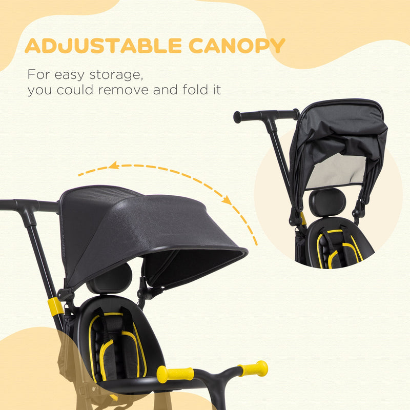 AIYAPLAY 3-in-1 Tricycle for Kids with Aluminium Frame, Baby Trike with Adjustable Push Handle, Canopy and Seat Angle for 18-48 Months, Yellow