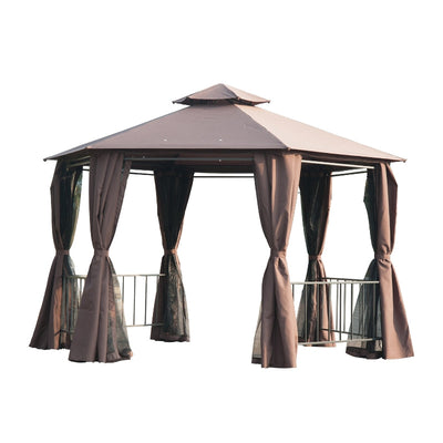 Hexagon Gazebo Patio Canopy Party Tent - Brown