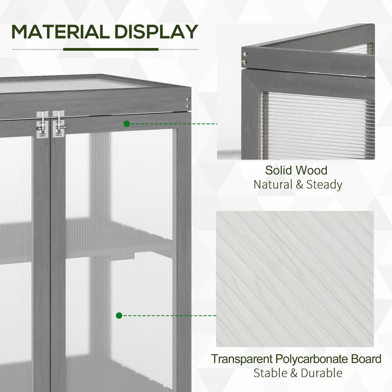 Outsunny 3-Tier Wooden Cold Frame Greenhouse Garden Polycarbonate Grow House w/ Adjustable Storage Shelf, 76 x 47 x 110 cm, Dark Grey