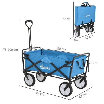 Pull Along Cart Folding Cargo Wagon Trailer Trolley - Blue