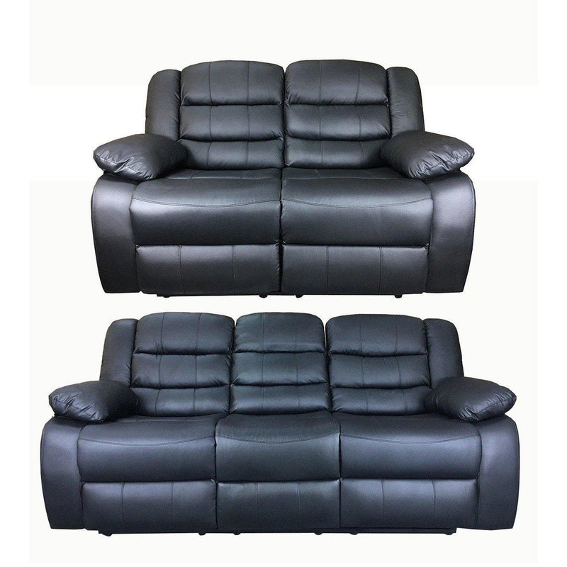 Roma 3+2 seater Leather Recliner Sofa- Black