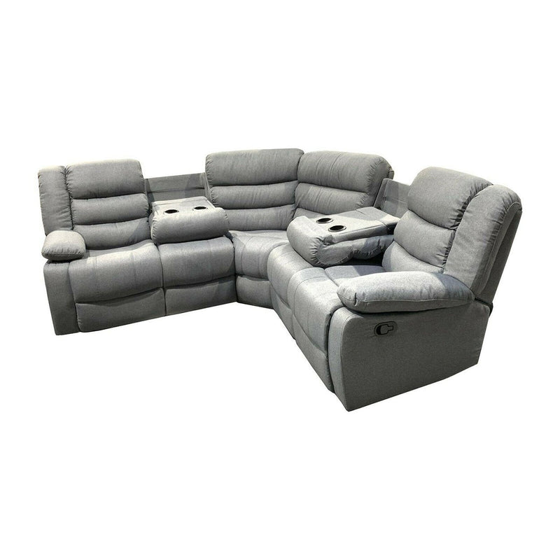 SURENTO Fabric Corner Recliner Sofa With Cupholder - Grey