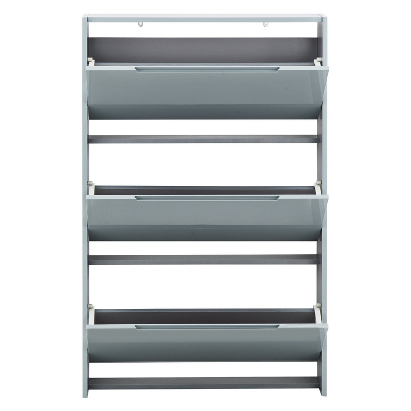 Narrow High Gloss 3 Tier Shoe Cabinet Grey