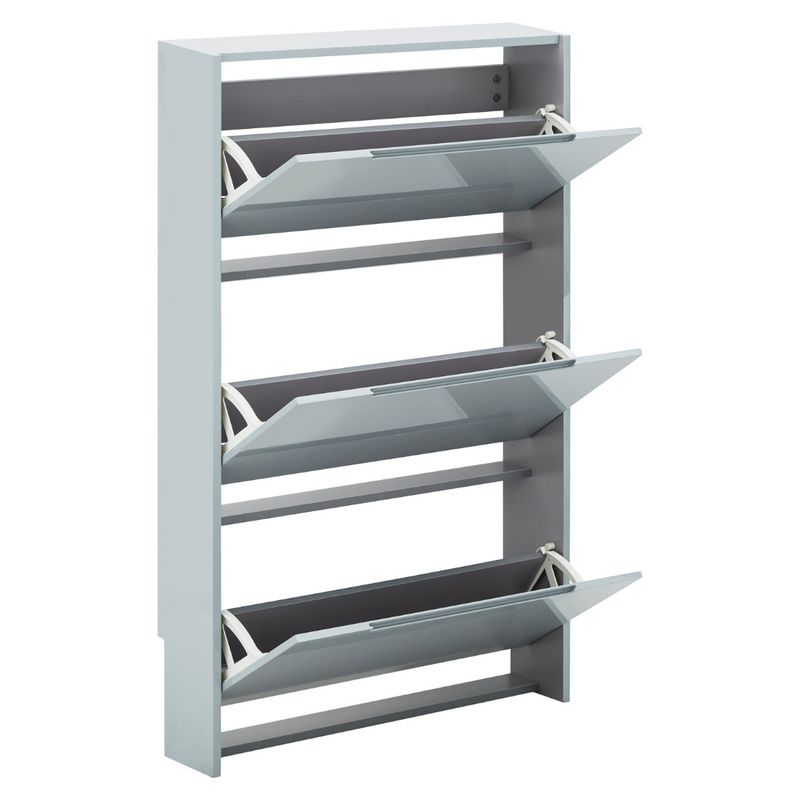 Narrow High Gloss 3 Tier Shoe Cabinet Grey