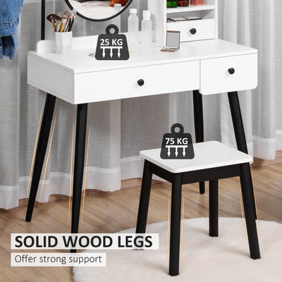 Dressing Table Set With Mirror And Stool, Living White