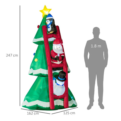 Outsunny 8ft Inflatable Christmas Tree with Santa Claus, Penguin and Snowman on Ladder, Blow-Up Outdoor LED Yard Display for Lawn Garden Party