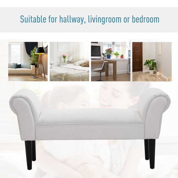 Upholstered MDF Bedroom Chaise Lounge Bench White