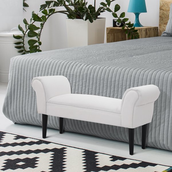 Upholstered MDF Bedroom Chaise Lounge Bench White