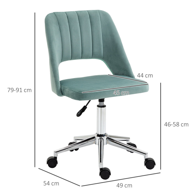 Silla de oficina Vinsetto con respaldo medio, tela de terciopelo, giratoria, forma festoneada, silla de escritorio para computadora para el hogar, estudio, dormitorio, color verde