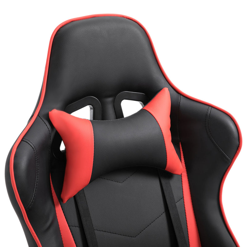 HOMCOM Gaming Chair High Back Swivel Home Office Computer Racing Gamer Desk Chair Faux Leather with Footrest, Wheels, Black Red