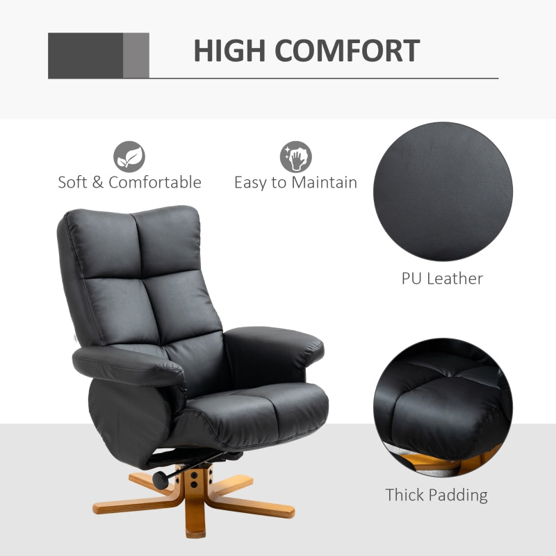 Faux Leather Swivel Recliner Chair With Footstool, Black