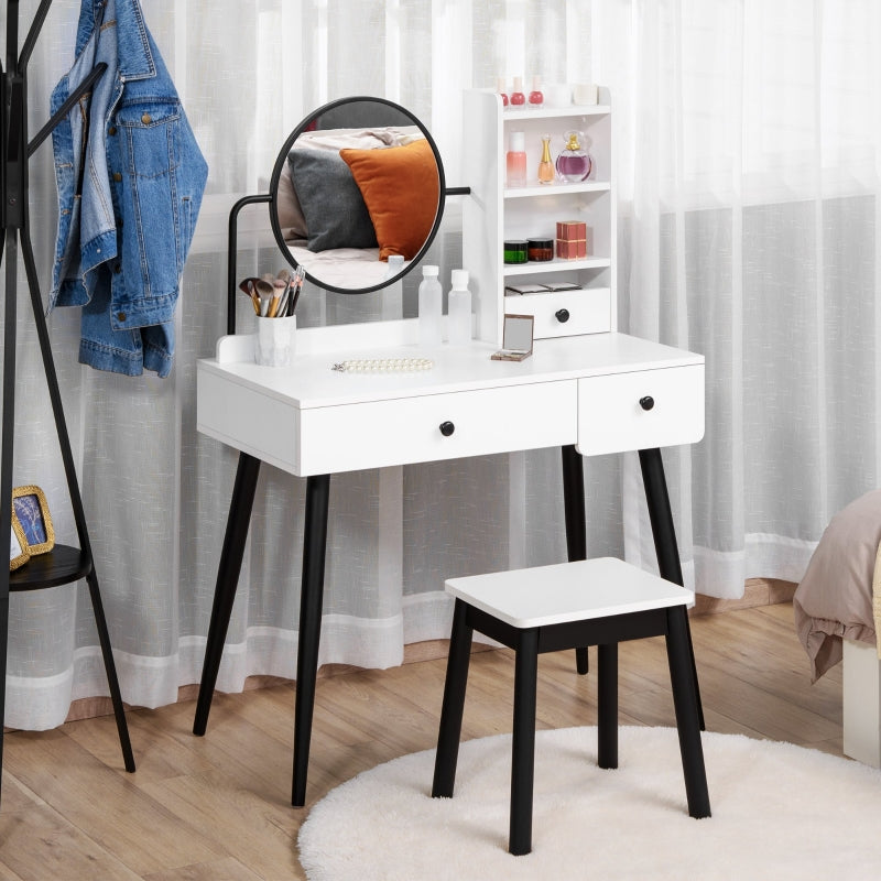 Dressing Table Set With Mirror And Stool, Living White