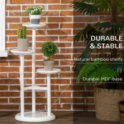 Outsunny 3-Tier Plant Stand, Plant Shelf Rack,  Bamboo Display Stand, 46x46x86cm, White