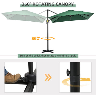 Outsunny Square Umbrella Parasol W/360° Rotation, 245Lx245Wx248H cm-Green