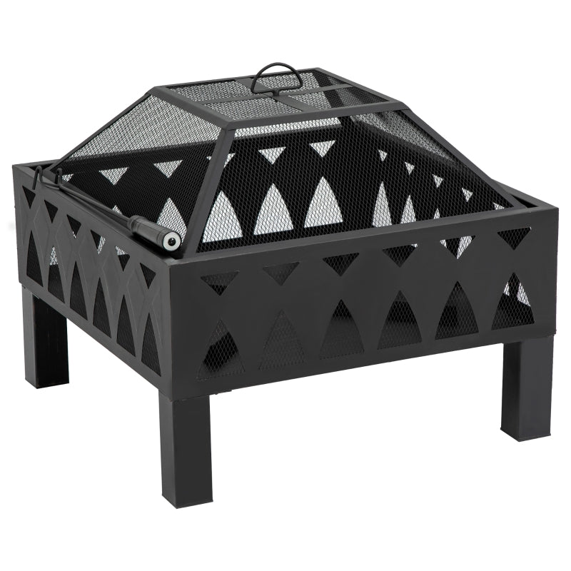 66cm Outdoor Fire Pit With Screen Cover, Black