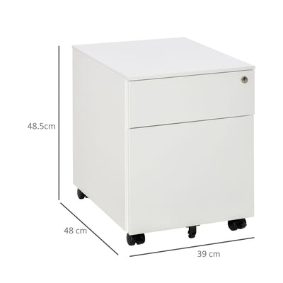 Vinsetto Vertical File Cabinet Steel Lockable with Pencil Tray and Casters Home Filing Furniture for A4, Letters and Legal-sized Files, White