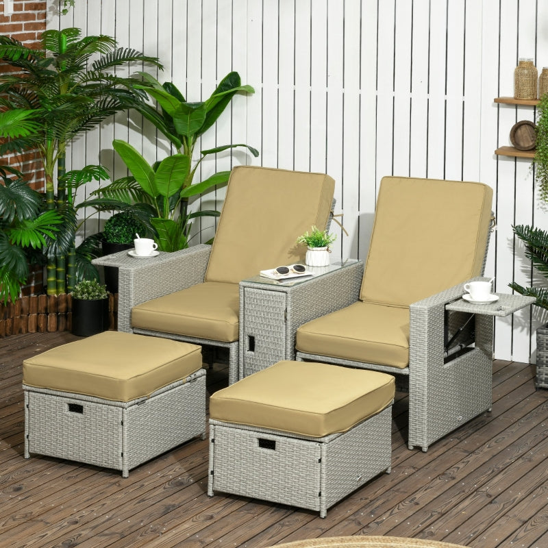 5 PCs PE Rattan Lounger- Beige