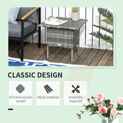 Rattan Side Table- Mixed Grey