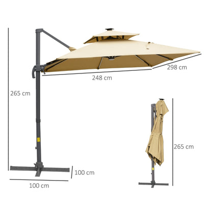 Cantilever Parasol, Outdoor Offset Patio Umbrella- Khaki