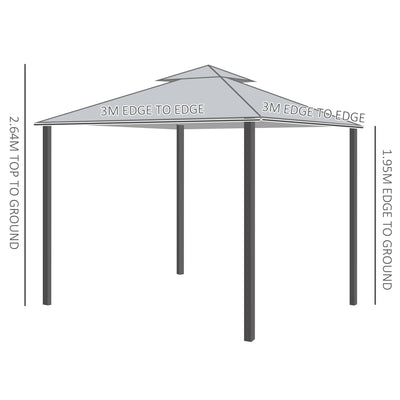 Outsunny 2-Tier Roof Gazebo, 300Lx300Wx264H cm, Steel Frame-Black/Grey