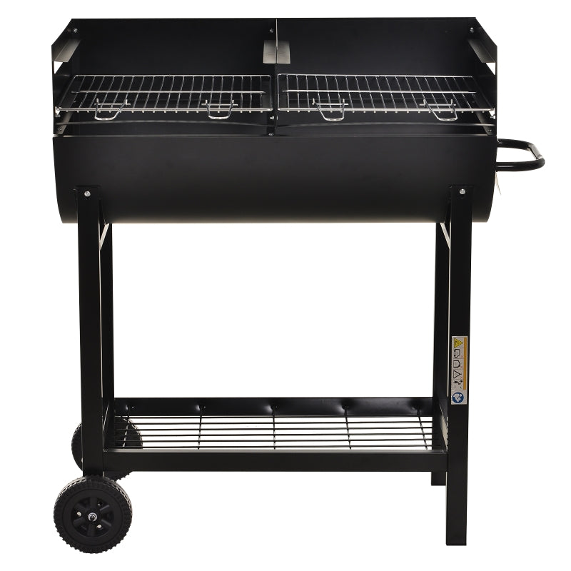 Outsunny Steel 2-Grill Charcoal BBQ W/ Wheels Black