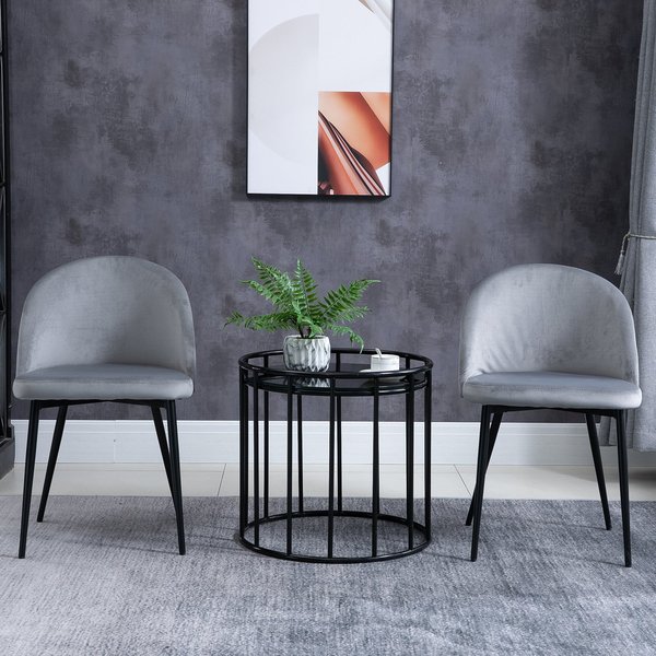 Velvet Contemporary Set Of 2 Kitchen Dining Chairs - Grey