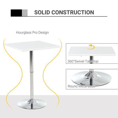 Versatile Bar Table Pub Height Adjusted Rectangular Desk Steel Base Durable - White