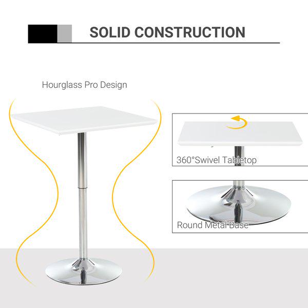 Versatile Bar Table Pub Height Adjusted Rectangular Desk Steel Base Durable - White