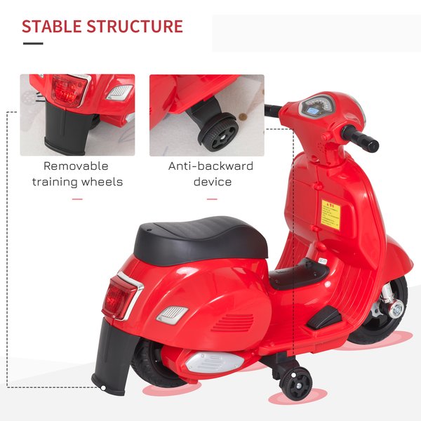 6V Battery Powered Electric Kids Ride On Motorcycle Toy - Red