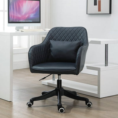 Diamond Pattern Tub Office Chair w/ Massage Pillow Adjustable Height- Black