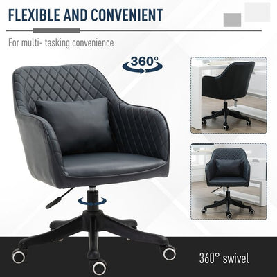 Diamond Pattern Tub Office Chair w/ Massage Pillow Adjustable Height- Black