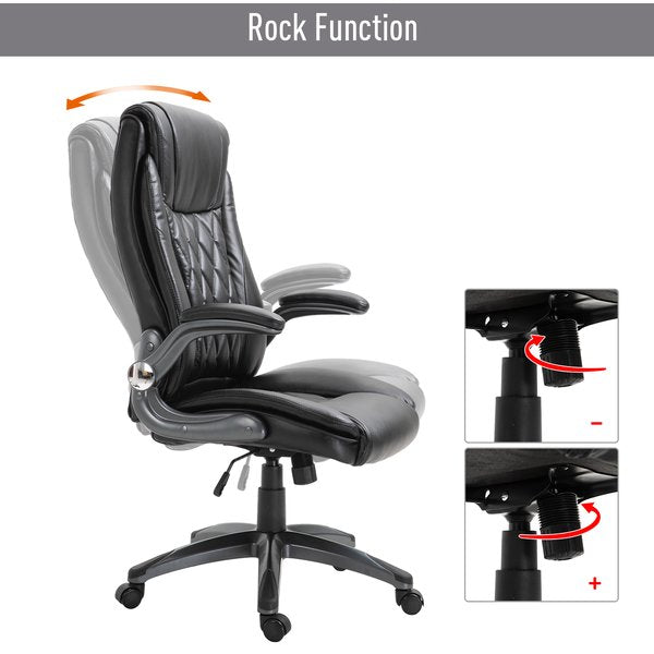 Executive Office Chair Sleek Ergonomic PU Leather 360° Rotation w/ Headrest-  Black