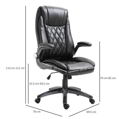 Executive Office Chair Sleek Ergonomic PU Leather 360° Rotation w/ Headrest-  Black