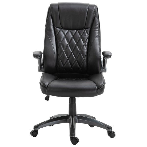 Executive Office Chair Sleek Ergonomic PU Leather 360° Rotation w/ Headrest-  Black