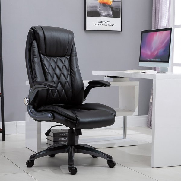 Executive Office Chair Sleek Ergonomic PU Leather 360° Rotation w/ Headrest-  Black